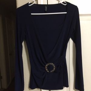Women's Jason Maxwell Long Sleeve Blouse Dark Blue Small